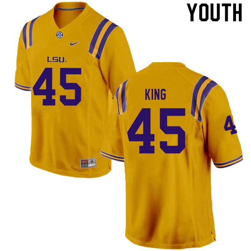 Youth #45 Stephen King LSU Tigers College Football Jerseys Sale-Gold